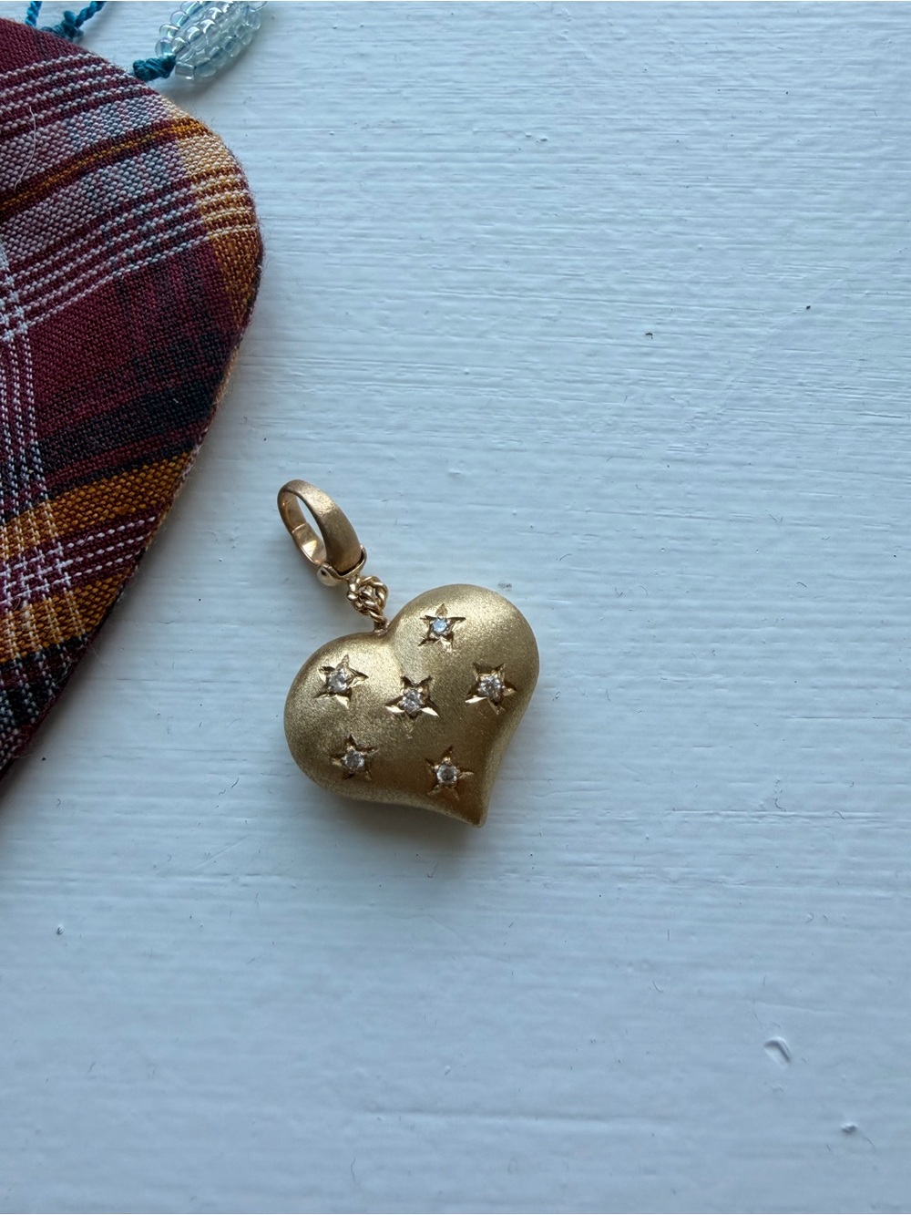 Marie Lichtenberg Gold Heart Pendant Charm with Star-Set Diamonds - Picture 2 of 11